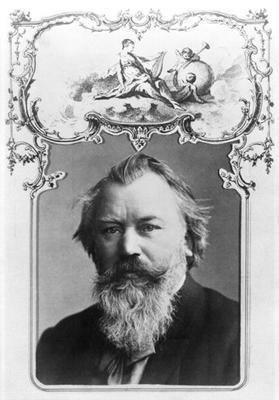Johannes Brahms (1833-97) (b/w photo set in a decorative card surround) from 