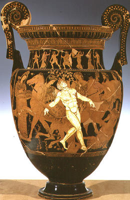 Red and white figure volute krater depicting the death of Talos, the bronze giant who guarded the Cr from 