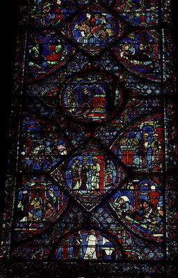 Scenes from the Life of Charlemagne (747-814) from the ambulatory, c.1215-35 (stained glass) (see al from 