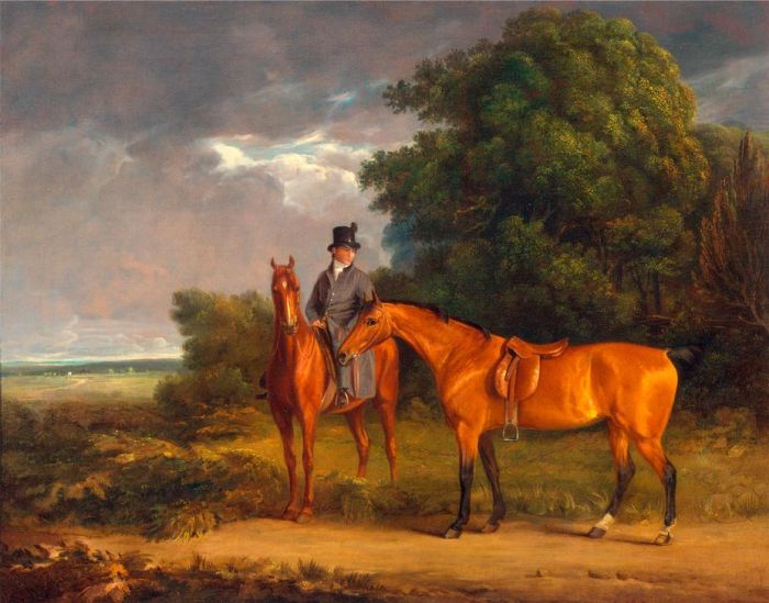 A Groom Mounted on a Chestnut Hunter from 