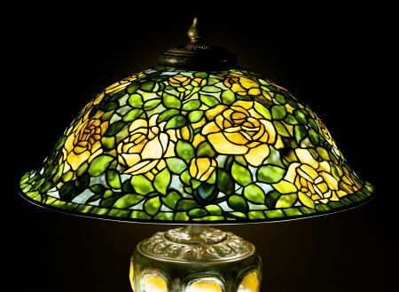 A Detail Of The Shade Taken From A ''Rose'' Leaded Glass Turtleback Tile And Bronze Table Lamp from 