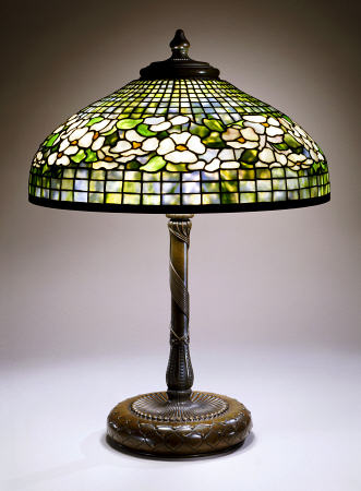 A Fine ''Dogwood'' Leaded Glass And Bronze Table Lamp from 