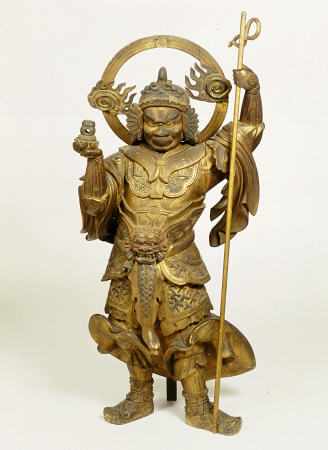 A Fine Large Wood Statue Of Bishamon, Guardian Of The North from 