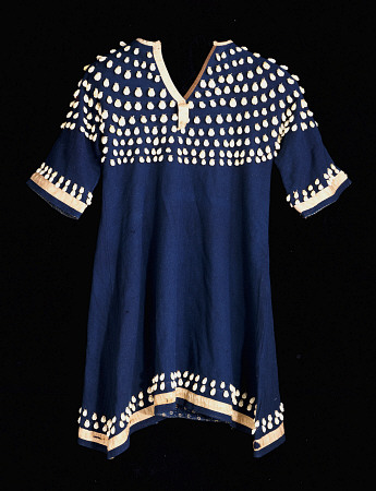 A Hunkpapa Sioux Girl''s Dress Of Blue Wool Cloth Trimed With Cowrie from 