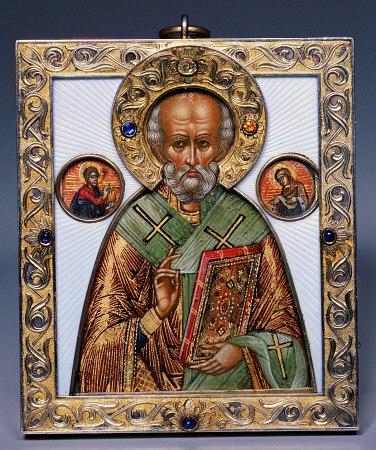 A Jewelled Silver-Gilt And Guilloch? Enamel Icon Of Saint Nicholas, Marked K from 