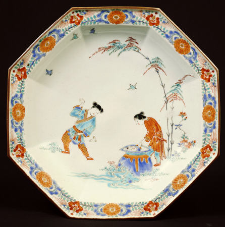 A Kakiemon Octagonal Dish With A Hob In The Well Shiba Onko Design from 