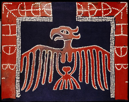 A Kwakiutl Button Blanket,  Bordered With Red At The Sides, Dark Blue Central Field And Depicting A from 