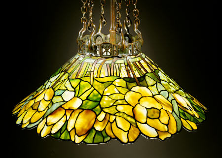A ''Lotus'' Leaded Glass And Bronze Chandelier from 