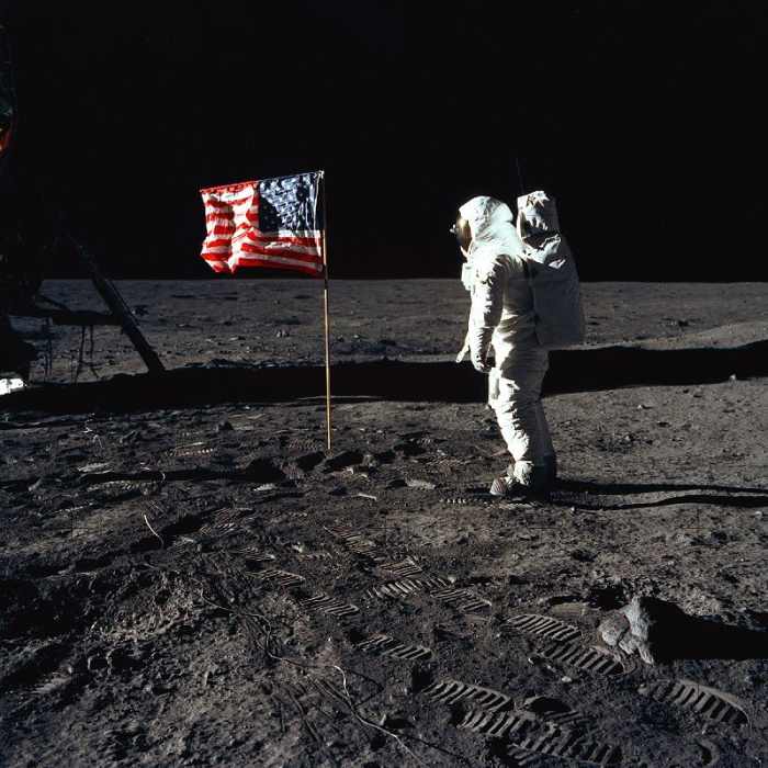 American Astronaut Edwin Buzz Aldrin walking on the moon during Apollo 11 mission from 