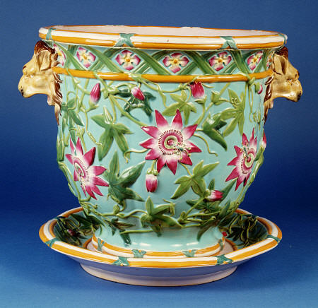 A  Minton ''Garden Pot Passion Flower'' Jardiniere And Underdish, 1858 from 