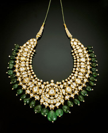An Antique Diamond, Emerald And Enamel Necklace from 