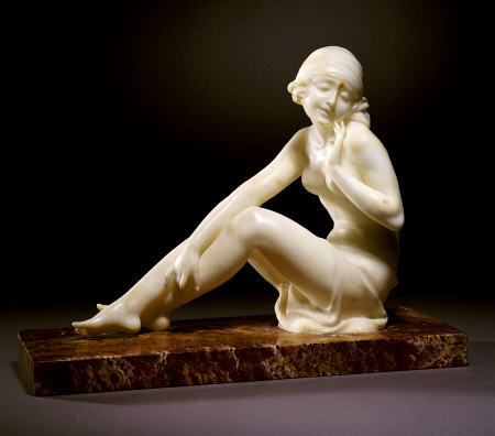 An Art Deco Alabaster Figure Modelled As A Nude Female Bather from 