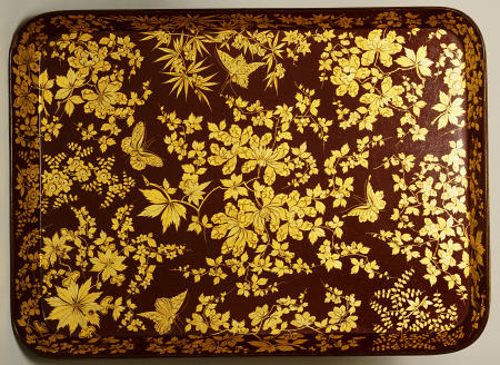 An Early Victorian Bronzed Japanned Papier Mache Rounded Rectangular Tray from 