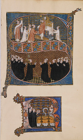 An Illuminated Initial ''S'' Showing Bishops And Monks At Worship from 