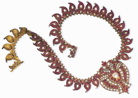 An Indian Ruby And Diamond Necklace With a Centre-Piece Designed As A Double-Peacock and Set With Ta from 