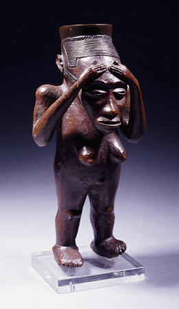 An Unusual Kuba Cup Carved As A Standing Female Figure With Hands Clasping The Forehead from 