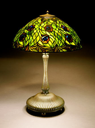A ''Peacock'' Leaded Glass And Bronze Table Lamp from 