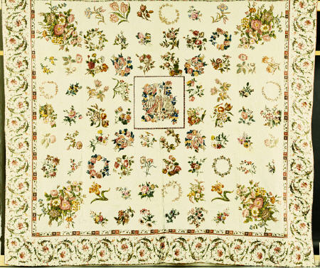 A Pieced And Appliqued Cotton Quilted Coverlet, American, 1844 from 