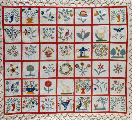 Appliqued Cotton Quilt Coverlet from 
