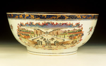 A Rare Famille Rose ''London'' Punchbowl With A View Of The Foundling Hospital, London from 