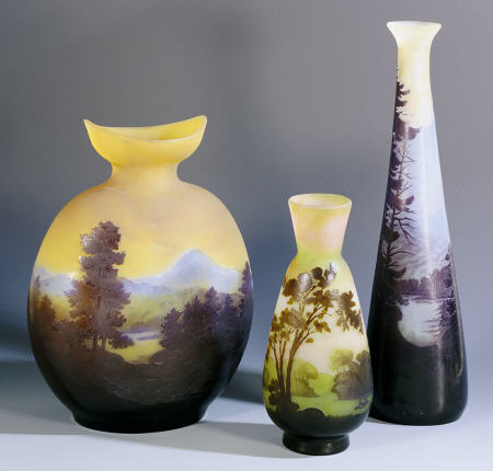 A Selection Of Galle Double-Overlay And Acid-Etched Vases from 