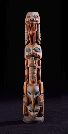 A Tlingit Wood Model Totem Pole Depicting Figures With Woodworms from 