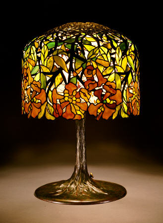 A ''Trumpet Creeper'' Leaded Glass And Bronze Table Lamp from 
