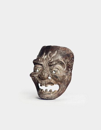 A Wood Gigaku Mask  Kamakura Period (13th - 14th Century)  A Large, Powerfully Carved Mask With Expr from 