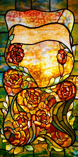 A Leaded Favrile Glass ''Peony'' Window Screen By Tiffany Studios from 