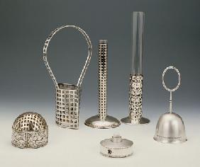 A Group Of Wiener Werkstatte Silver Including A Vase With Glass Liner By Koloman Moser (1868-1918),