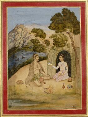 A Lady Entertaining A Bhil By Ali Quli Jubadar, Kashmir, 1650-1700