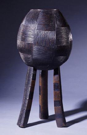 An Ovoid Swazi Vessel With Chequerboard Horizontal And Vertical Grooves