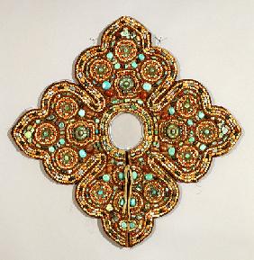 A Rare Tibetan Textile Collar Decorated With Semi-Precious Stones