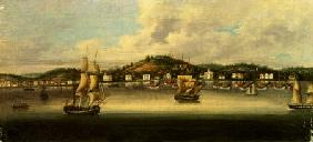 A View Of Singapore From The Roads, With A Merchant Barque And A Merchant Brig And Other Shipping
