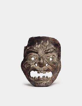 A Wood Gigaku Mask  Kamakura Period (13th - 14th Century)  A Large, Powerfully Carved Mask With Expr