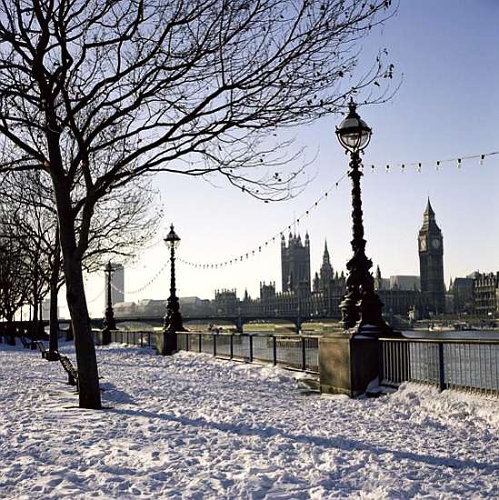 Big Ben, Westminster Abbey and Houses of Parliament in the Snow from 