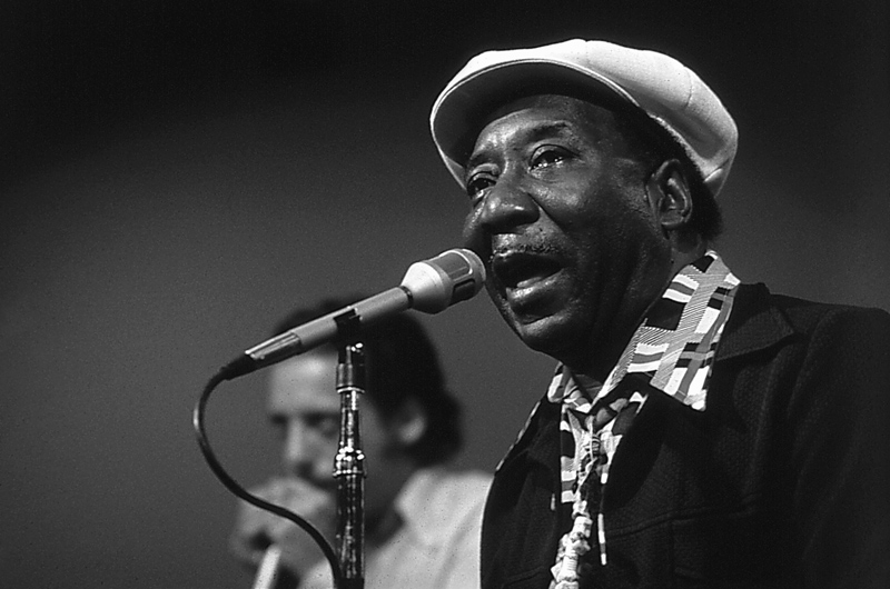 bluesman Muddy Waters on stage from 