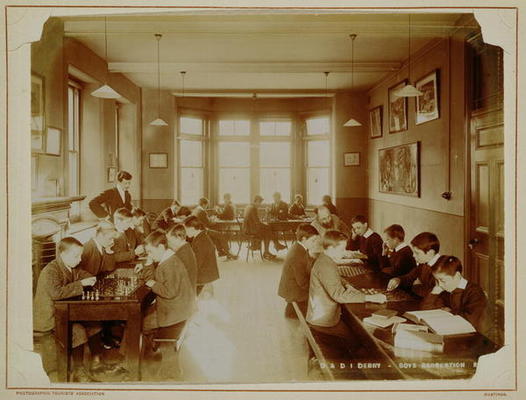 Boy's Recreation Room at the Deaf and Dumb Institution, Derby, 19th century (sepia photo) from 