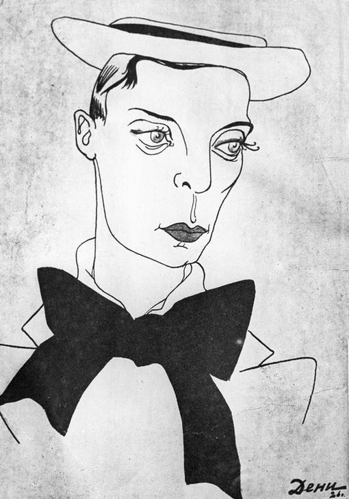 Caricature on American comedy actor and film director Buster Keaton from 