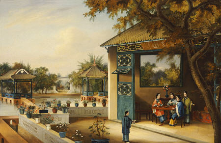 Chinese Ladies Playing Mahjong In The Pavilion Of A House from 