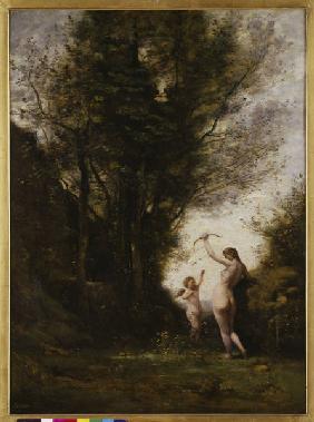 C. Corot / Nymph playing with a Cherub