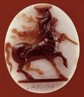 Cameo of a centaur carrying a krater on it's shoulders, 1st century BC (sardonyx)