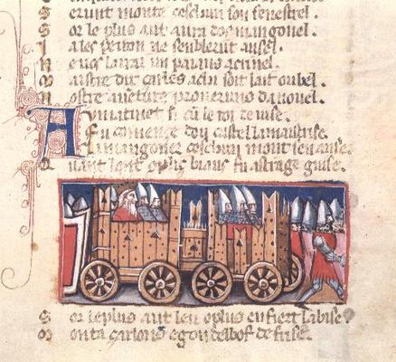 Charlemagne and soldiers in a wooden carriage, 14th century from 