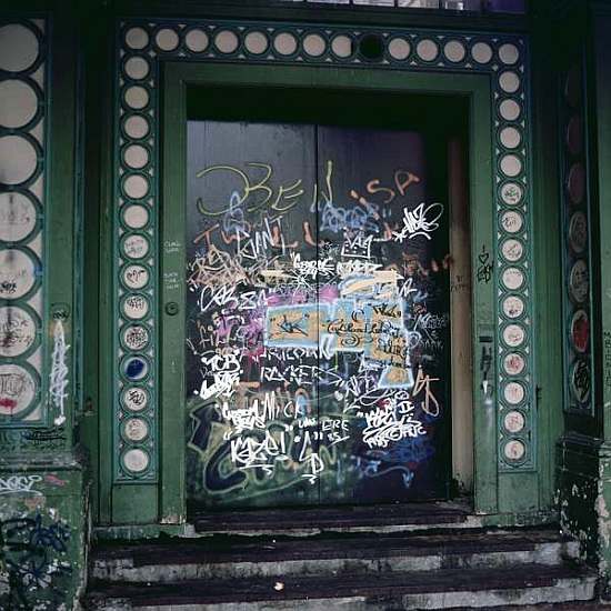 Doors with graffiti from 