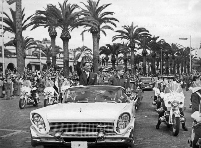 Egyptian President Gamal Abdel Nasser with King Mohamed V of Morocco and his son Moulay Hassan in Ca from 