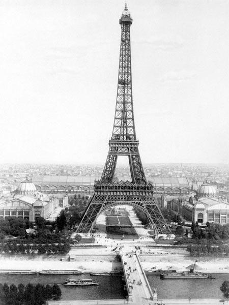 end of the building of the Eiffel Tower in Paris for World Fair in Paris 1889 , here photographed at