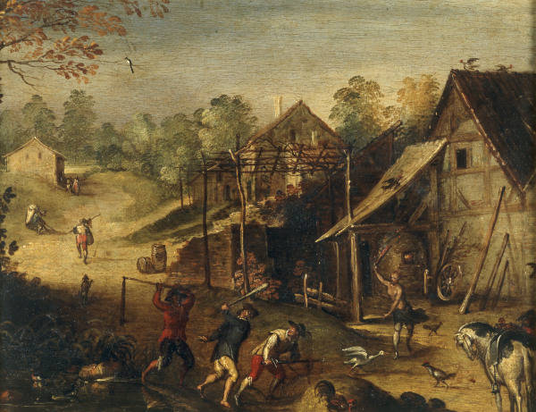 Village Scene / Flemish Paint./ C17th from 