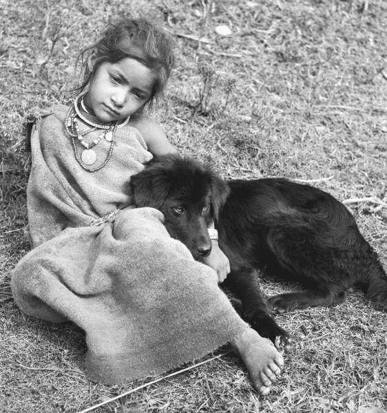 Girl and dog, Garhwal (b/w photo)  from 