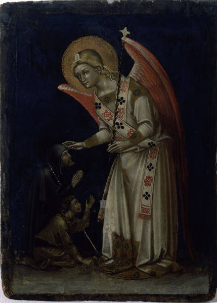 Guariento peintre italien, connu des 1338, mort vers 1368/70. ''L''ange, portant un lis, aide un men from 