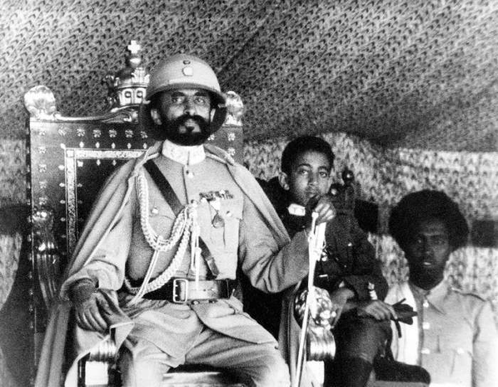 Haile Selassie 1st last emperor of Ethiopia in 1930-1936 and 1941-1974 here on the throne from 